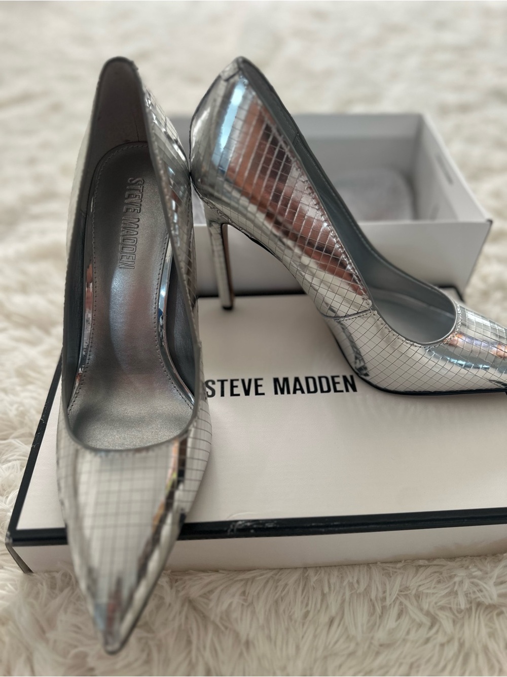 Steve Madden Silver Mirrored Pointed-Toe Pumps